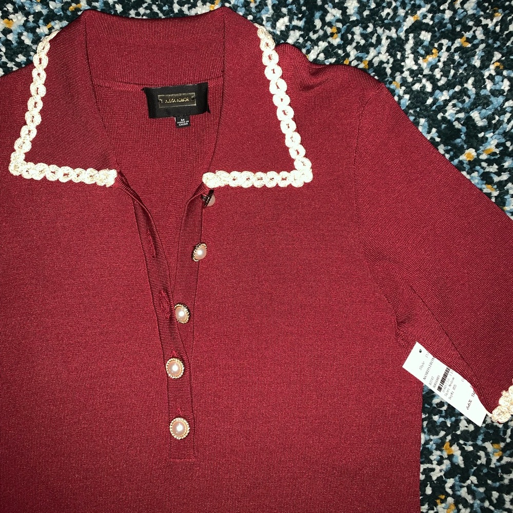 NWT Alexia Admor Burgundy Piper Short Sleeve Mod Shift Knit Dress with Piping - Picture 6 of 9